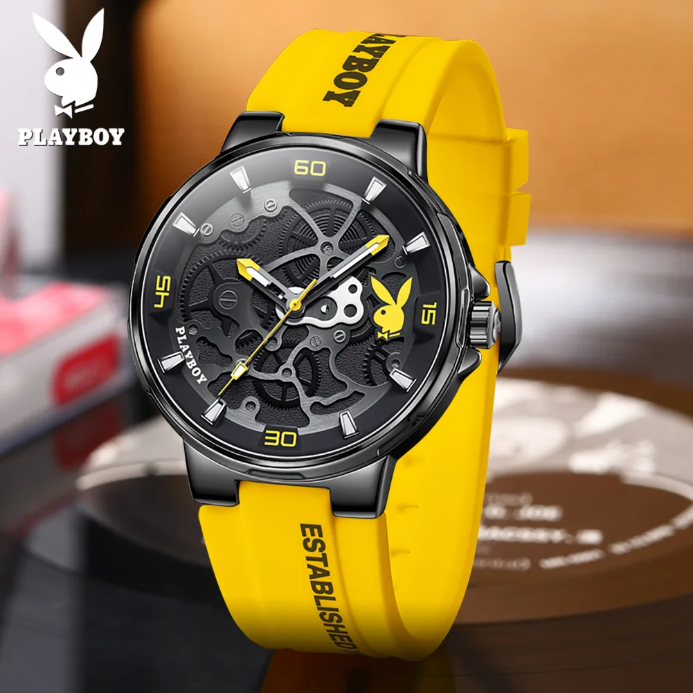 PLAYBOY Watches for Men Original Silicone Strap Waterproof Luminous Quartz Men's Watch Fashion Casual Sports Man Wristwatch 3052