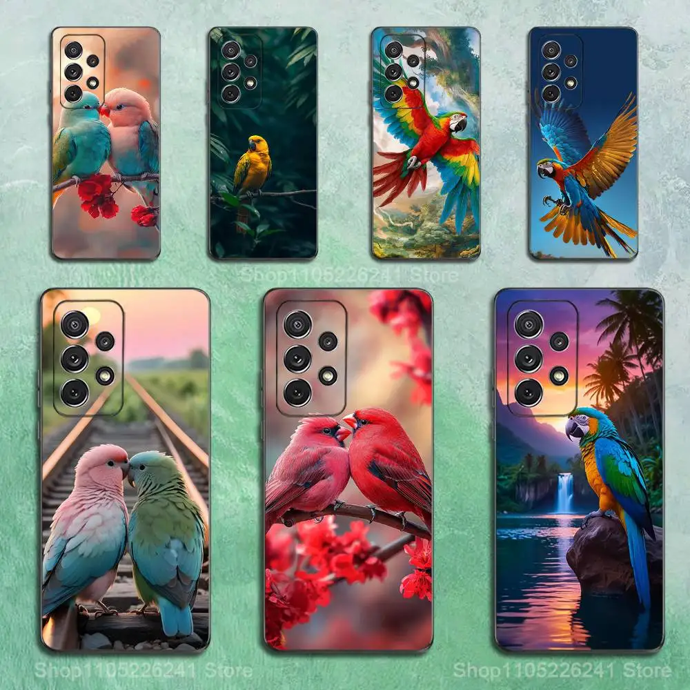 

Birds Animal Parrot Phone For Samsung S25,S10,S20,S10,S21,S9,S24,S23,Ultra,FE,Plus,Lite,Soft Silicone Black Cover