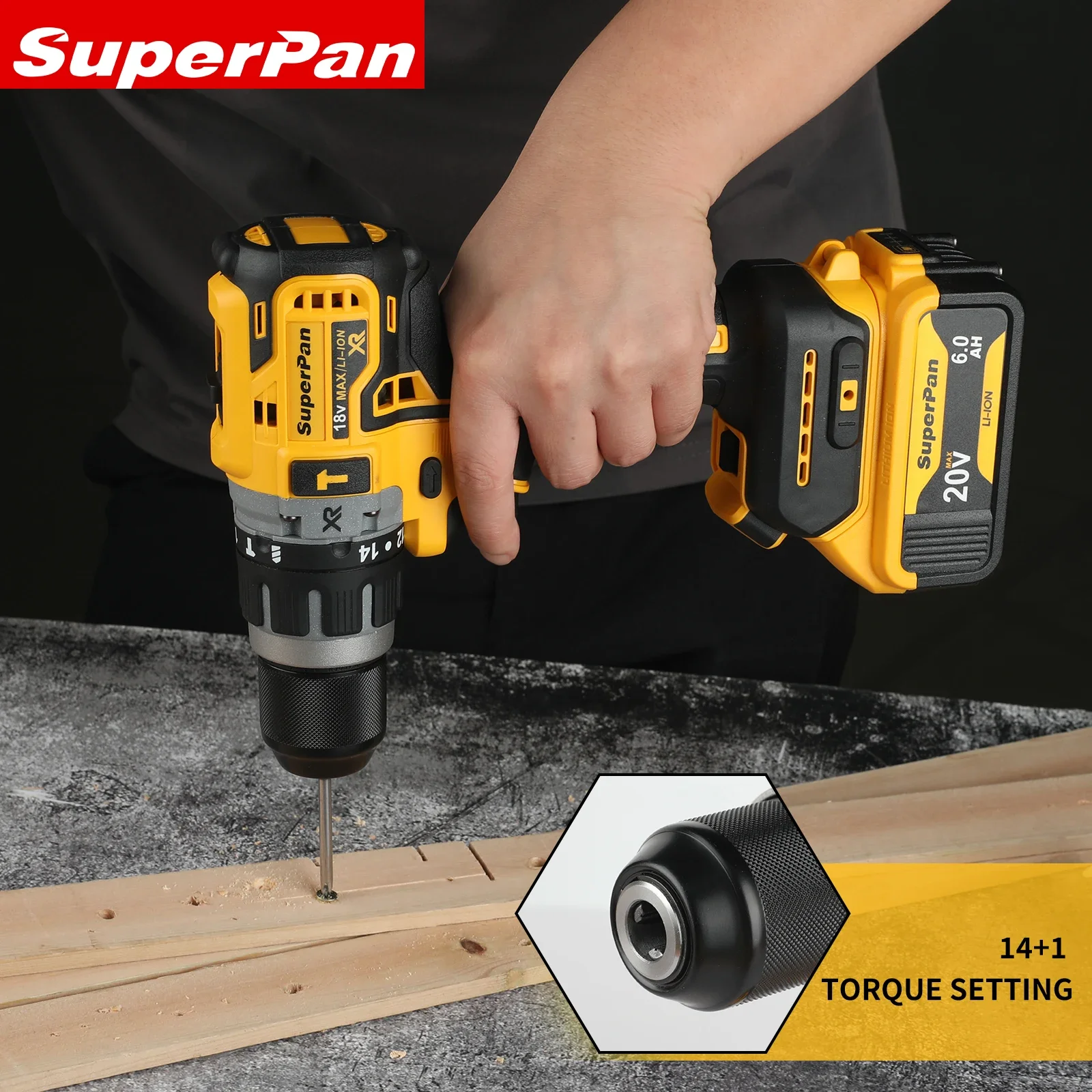 Superpan 20V Brushless Drill-796 Multifunctional Rechargeable Cordless Impact Power Tool for DeWalt 18V battery specs