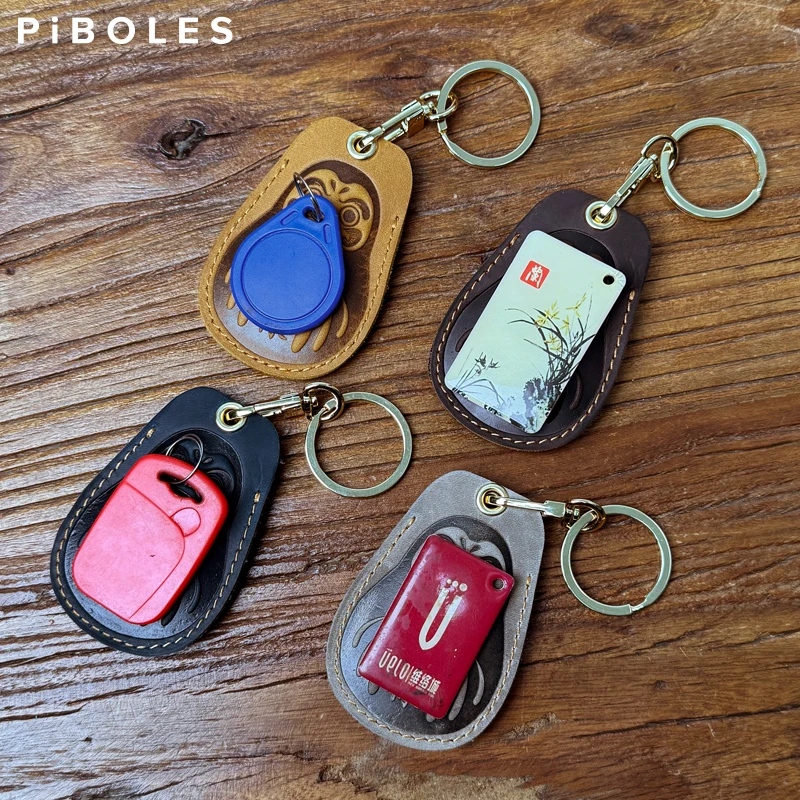 Ukiyo-e Gantungan Kunci Kulit Asli Kulit Sapi Gantungan Kunci Liontin Kunci Pintu Tag Kontrol Akses Keyfob Tag ID Casing Kartu Tag Kunci Cincin