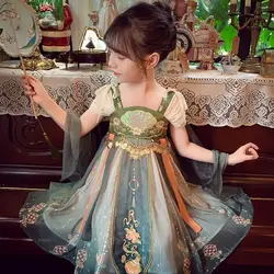 New Embroidered Hanfu Girls Summer New Ancient Style Dress Little Girls Tang Dress Children's Princess Dress Performance Dress