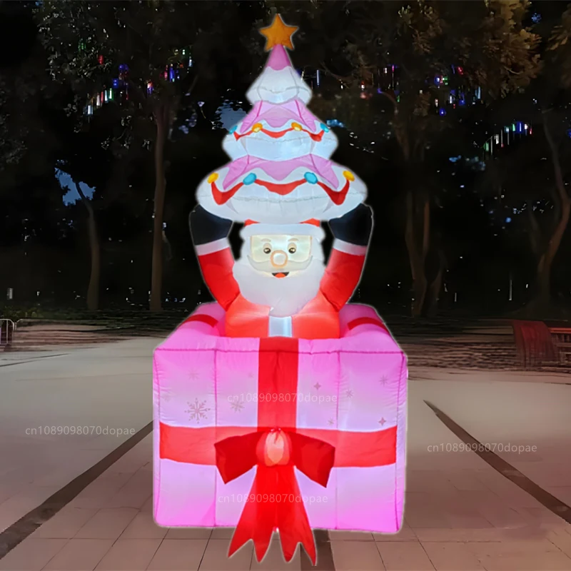 크리스마스 인플랫 리프팅 케이크 선물 팩, 산타 클로스 내장 LED 조명, 실내 야외 장식 장난감, 홀리데이 파티 사이트 장식, 6FT