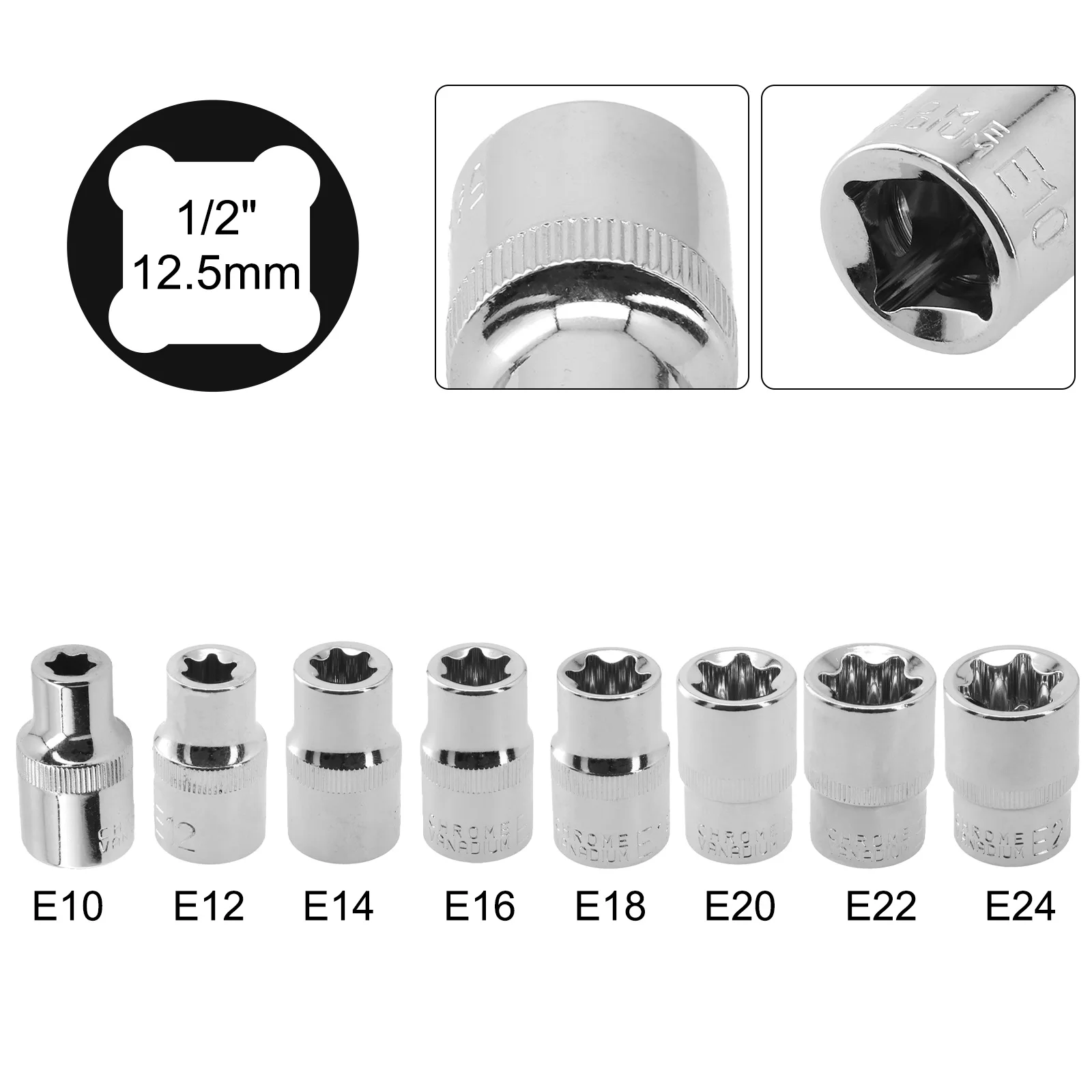 Imagem -02 - Soquetes tipo e para Catraca Cabeça de Chave Post Bent Rod Motorista Juntar Ferramentas Manuais E10 E12 E14 E16 E18 E20 E22 E24 1pc