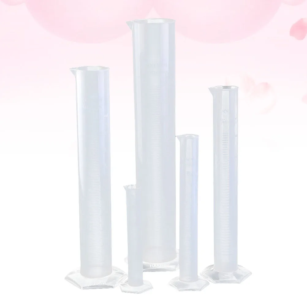 

5pcs Graduated Measuring Cylinder 50Ml 100Ml 250Ml 500Ml 1000Ml Plastic Laboratory Beaker Hexagonal Base Durable Spill-Resistant