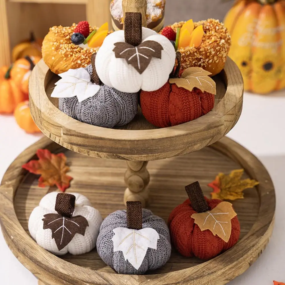 Long-lasting Fall Decorations Fall Harvest Festival Knitted Pumpkin Ornaments for Farmhouse Decor Set of 3 Mini Knit Pumpkin