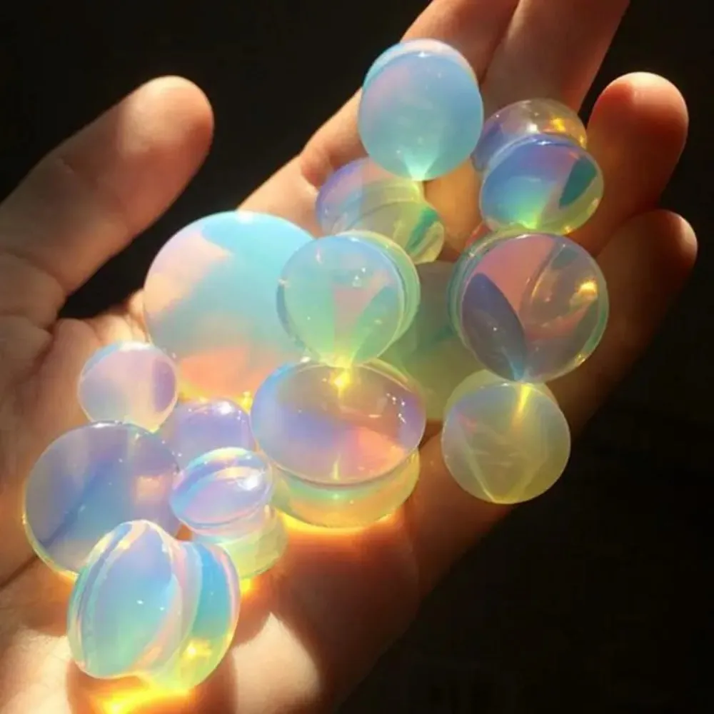 2pcs Double Flared Ear Plugs Tunnels Translucent Opal Stone Piercing Stretcher Gauges 6mm-16mm Sizes Opalite Body Jewelry Y2K