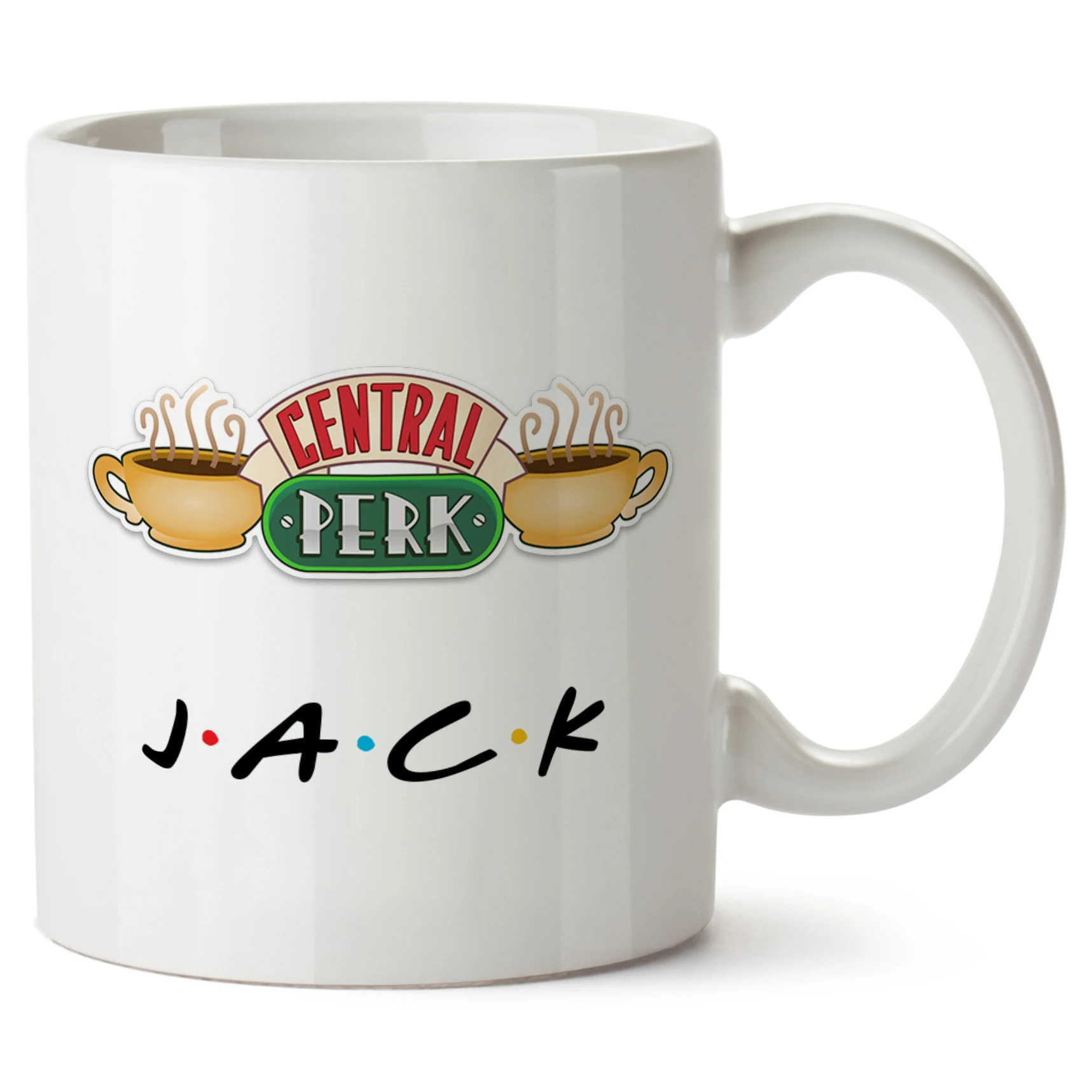 Taza de café personalizada con nombre de amigo, programa de televisión de amigos, Central Perk, 11oz, taza de té de cerámica negra y rosa, regalo de cumpleaños