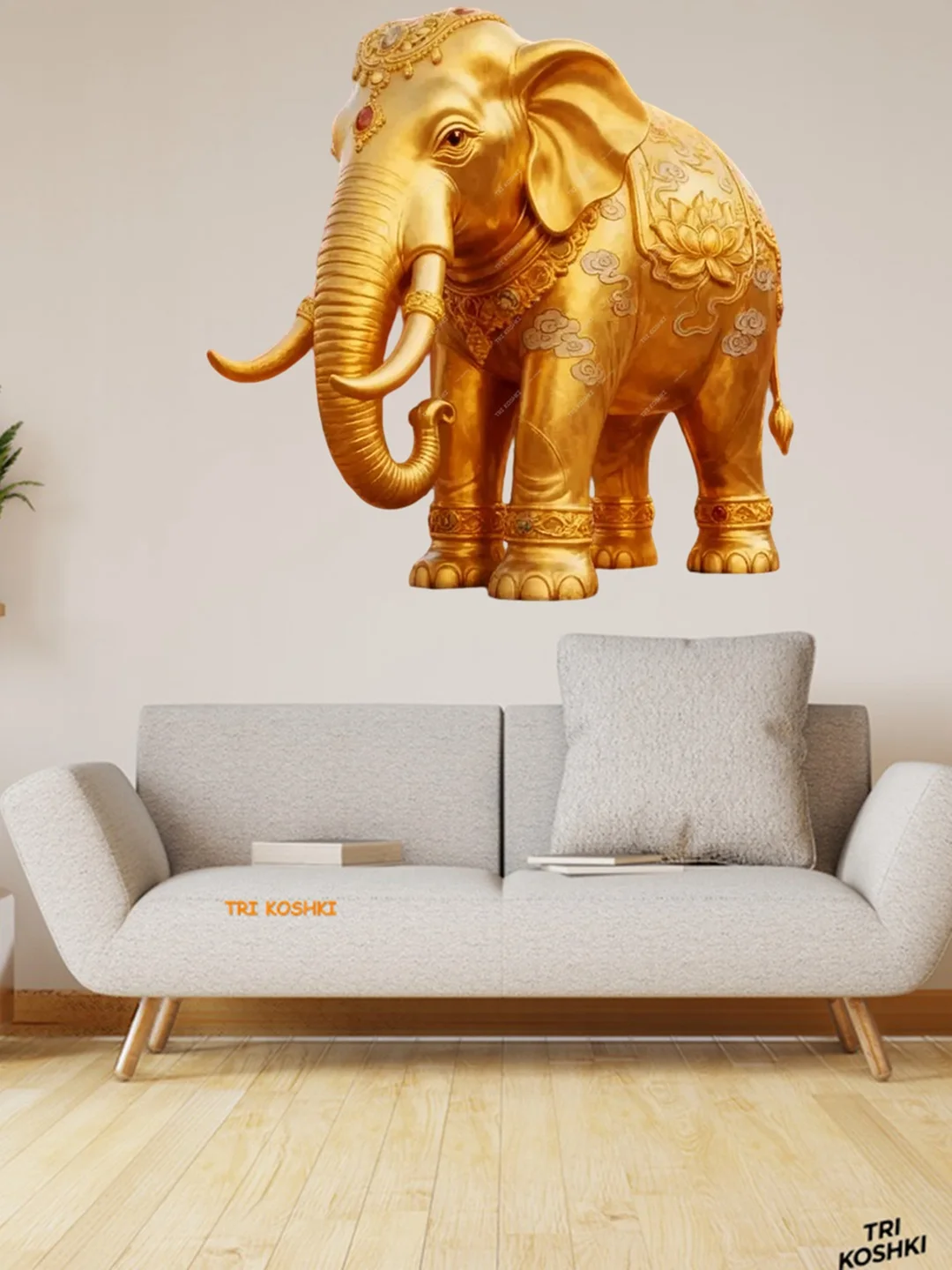 Gold Elephant Absorbent Lucky Wall Decal Self Adhesive Waterproof Home Entrance Door Sticker Modern Minimalist Style PVC Mate...