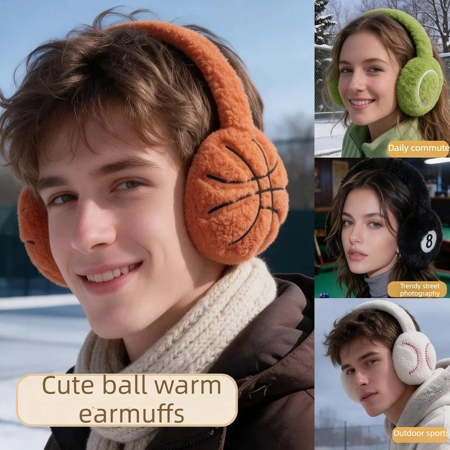 Winter Ball Shaped Plush Ear Muffs Warm Thickened Ear Cover Windproof Coldproof Sporty Cute Ear Warmers for Men Women