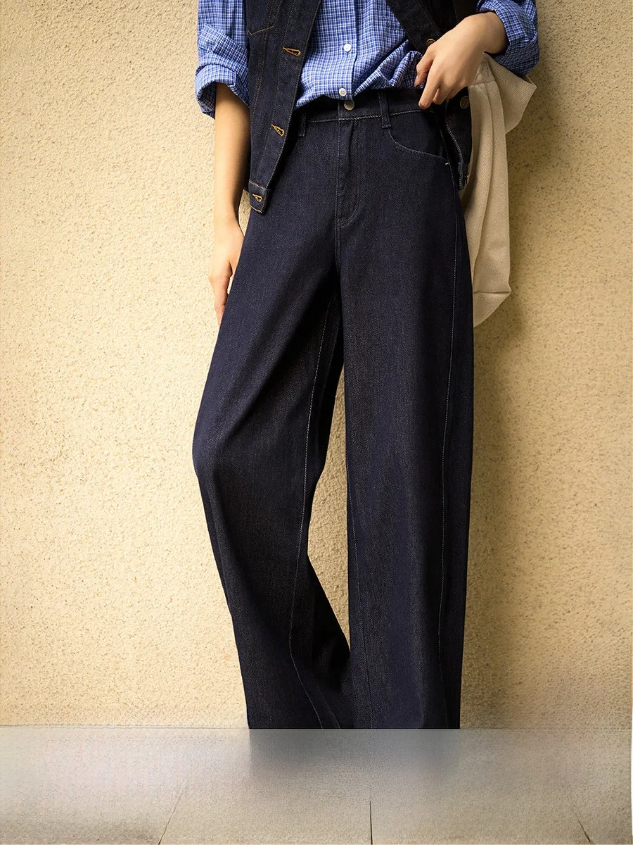 

Джинсовые синие широкие брюки прямого кроя для женщин: новые, удобные, хлопковые, в стиле ретро, винтажные, осенние, модные