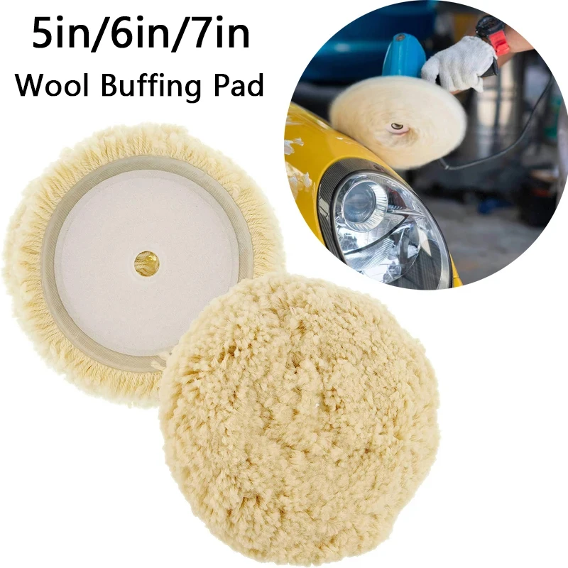  1PC 5/6/7Inch Wool Hook & Loop Grip Buffing Pad For Compound Cutting & Polishing For Automotive, Marine And Epoxies