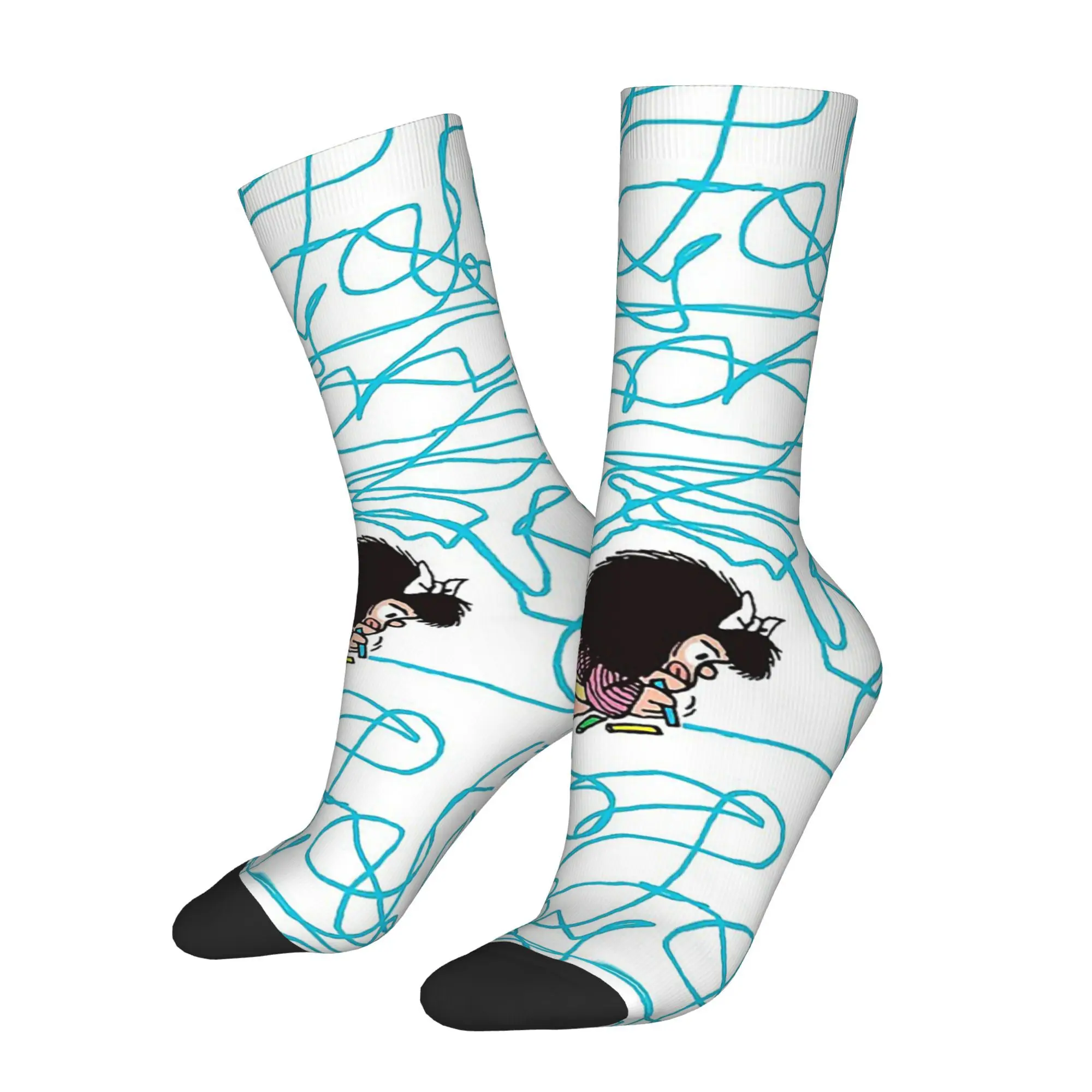 

Зимние носки унисекс Mafalda с милым персонажем комиксов, носки Happy для бега, уличный стиль, сумасшедшие носки