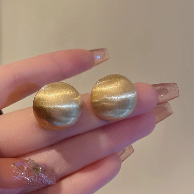 Frosted Wire Drawing Metal Round Stud Earrings for Women Simple Jewelry Trendy Retro Geometric Semicircle Statement Earrings