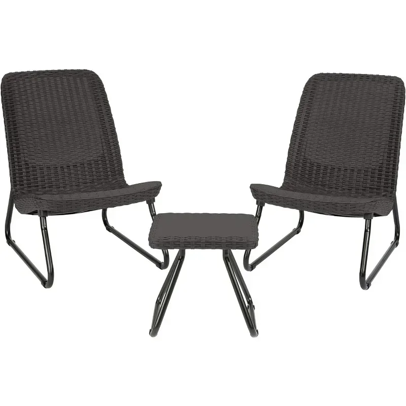 

Wicker Patio Furniture Set with Side Table and Outdoor Chairs, Dark Grey