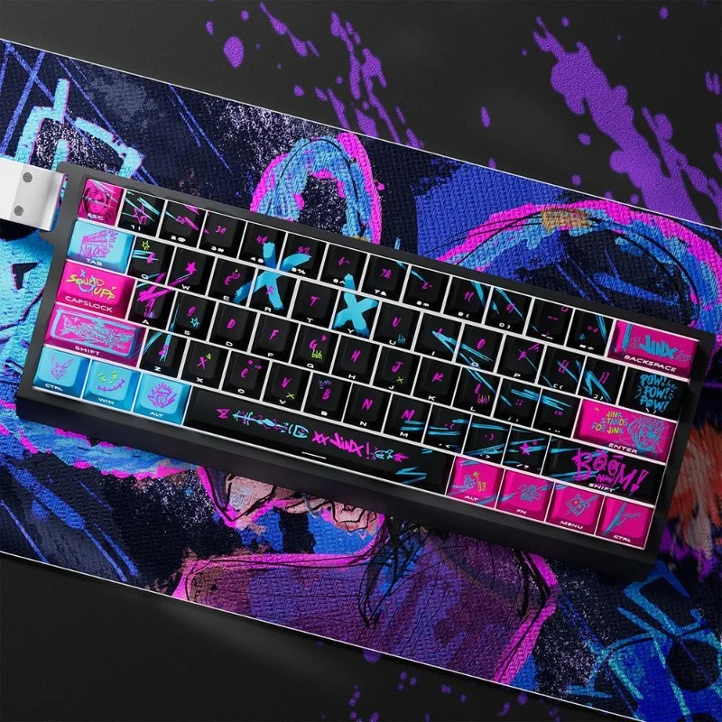 Popular game League of Legends series Jinx themed keycaps PBT