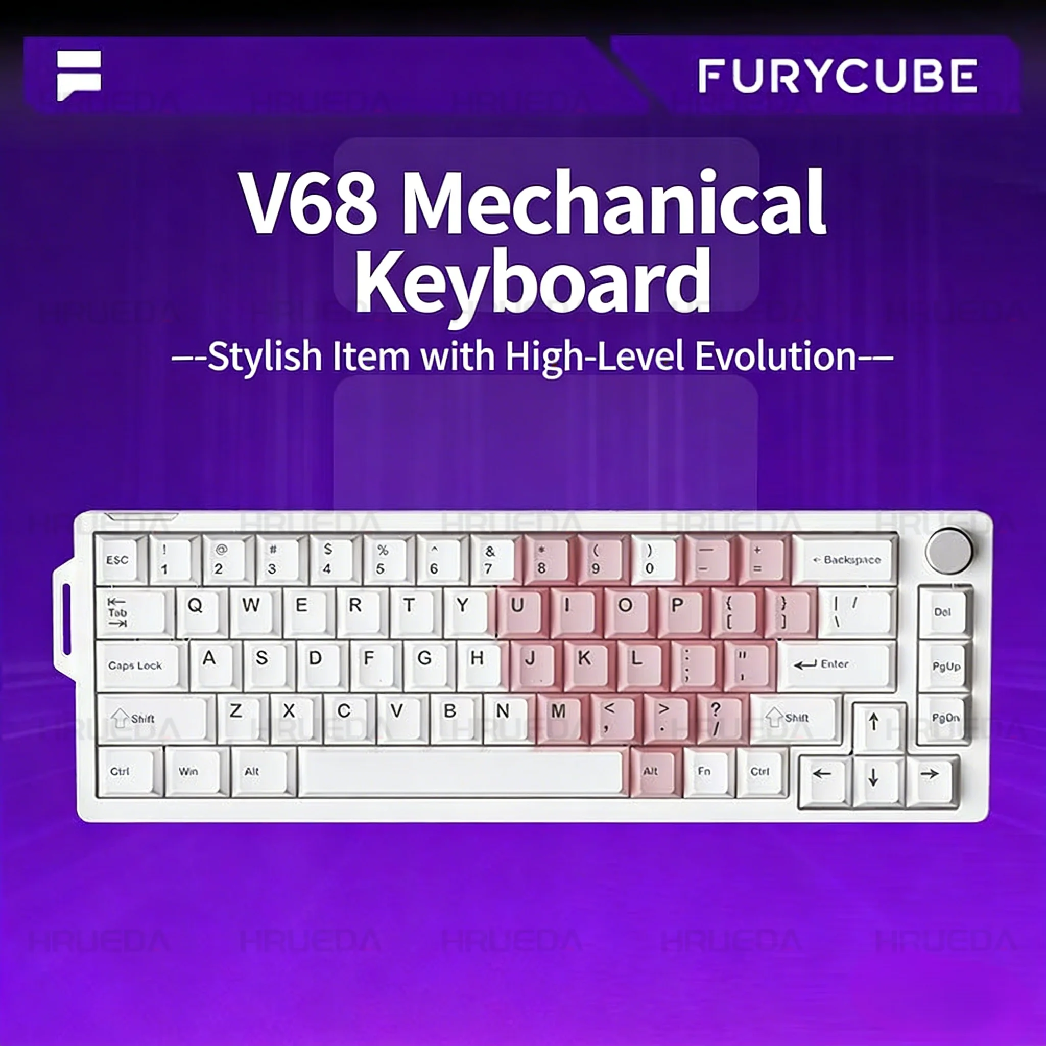 FURYCUBE V68 Wired Mechanical Keyboard 68 Keys Smart Volume Knob RGB Music Rhythm Hot-Swappable Web Driver For E-sports Gaming