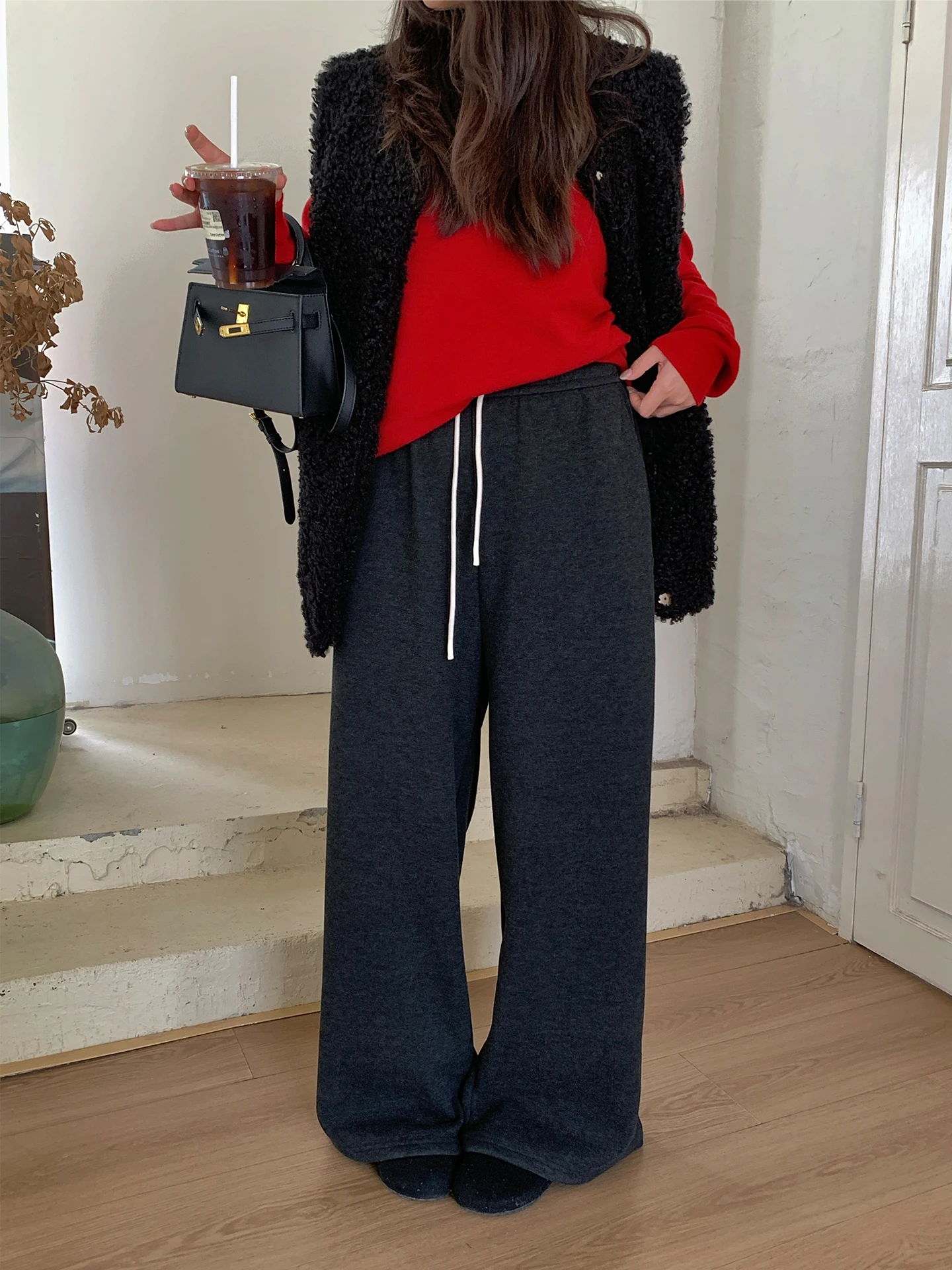 

Утепленные женские повседневные брюки Lin Da Hui с флисовой подкладкой, свободного кроя, больших размеров, комфортные зимние брюки с высокой талией из смесового хлопка