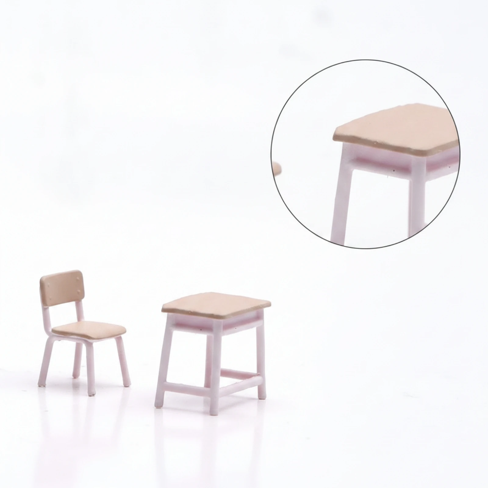 Schoolgirl Figurine with Desk Lifelike Dollhouse Desk Miniature Female Figurine Collectible Diorama Figure Palm-Sized