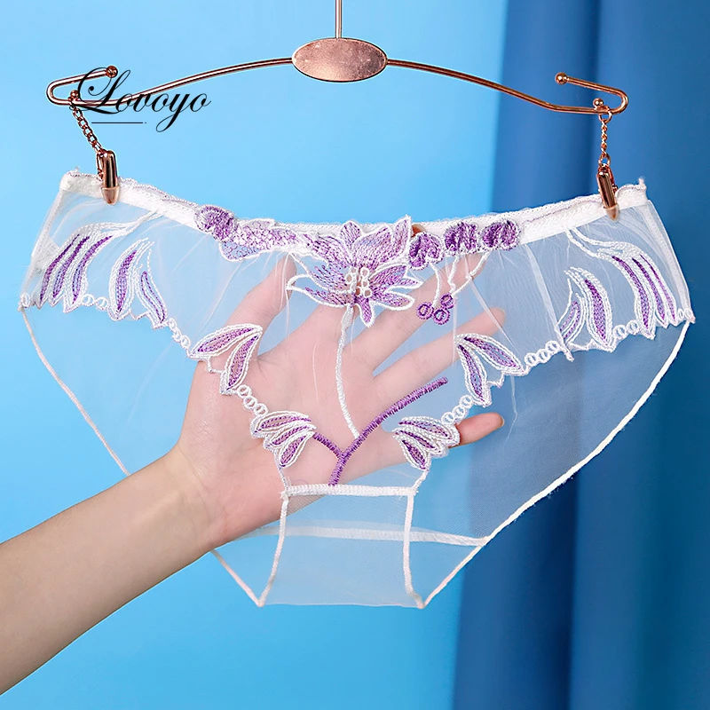 Sexy Transparent Mesh Sheer Briefs Women Super Thin Floral Mesh Panty Perspective Brief Underwear Plus Size M-XXL