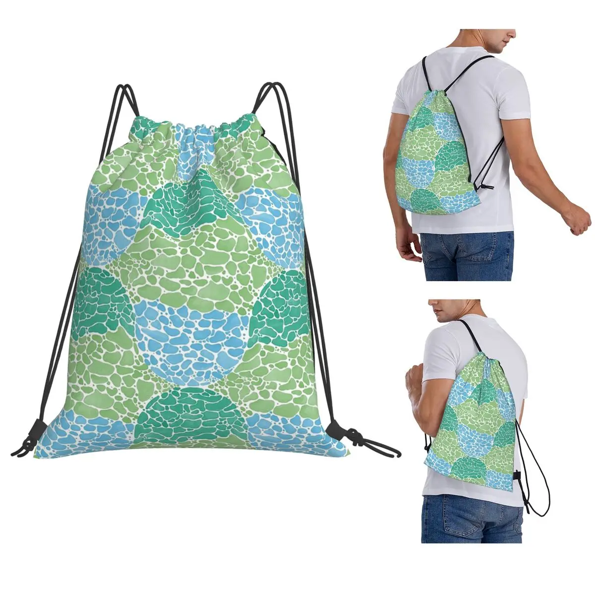 Tortoise Shell Pebble Mosaic Backpacks Fashion Drawstring Bundle Pocket Shoes Bag Book Bags for Man Woman School