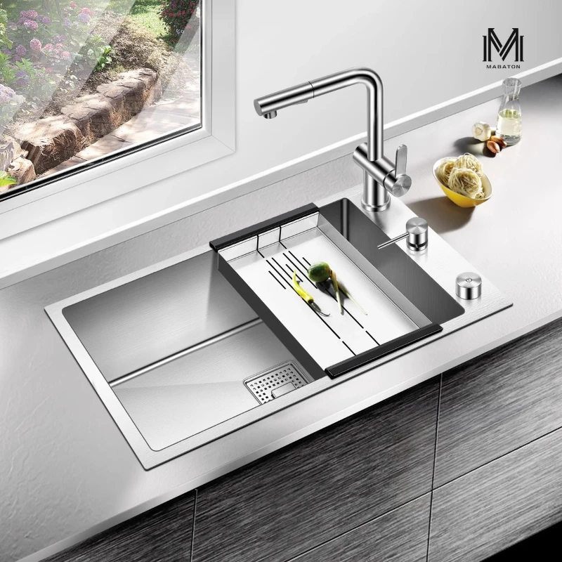 

4MM thickened 304 stainless steel handmade sink single sink size under the counter kitchen dishwashing basin