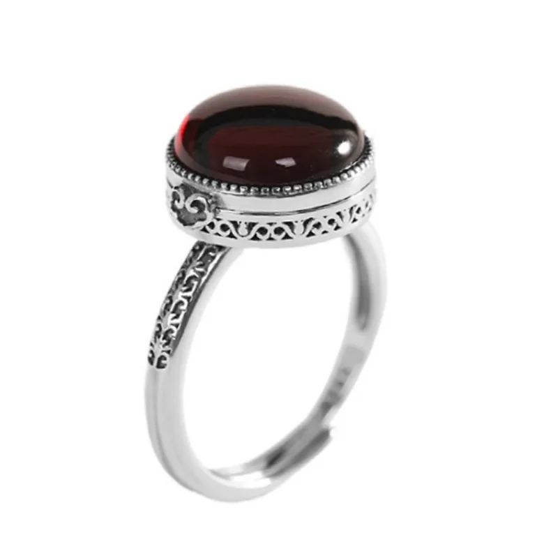 BOCAI S925 Sterling Silver Rings for Women Men New Fashion Eternal Rattan Pattern Crimson Amber Can be Opened Jewelry Wholesale