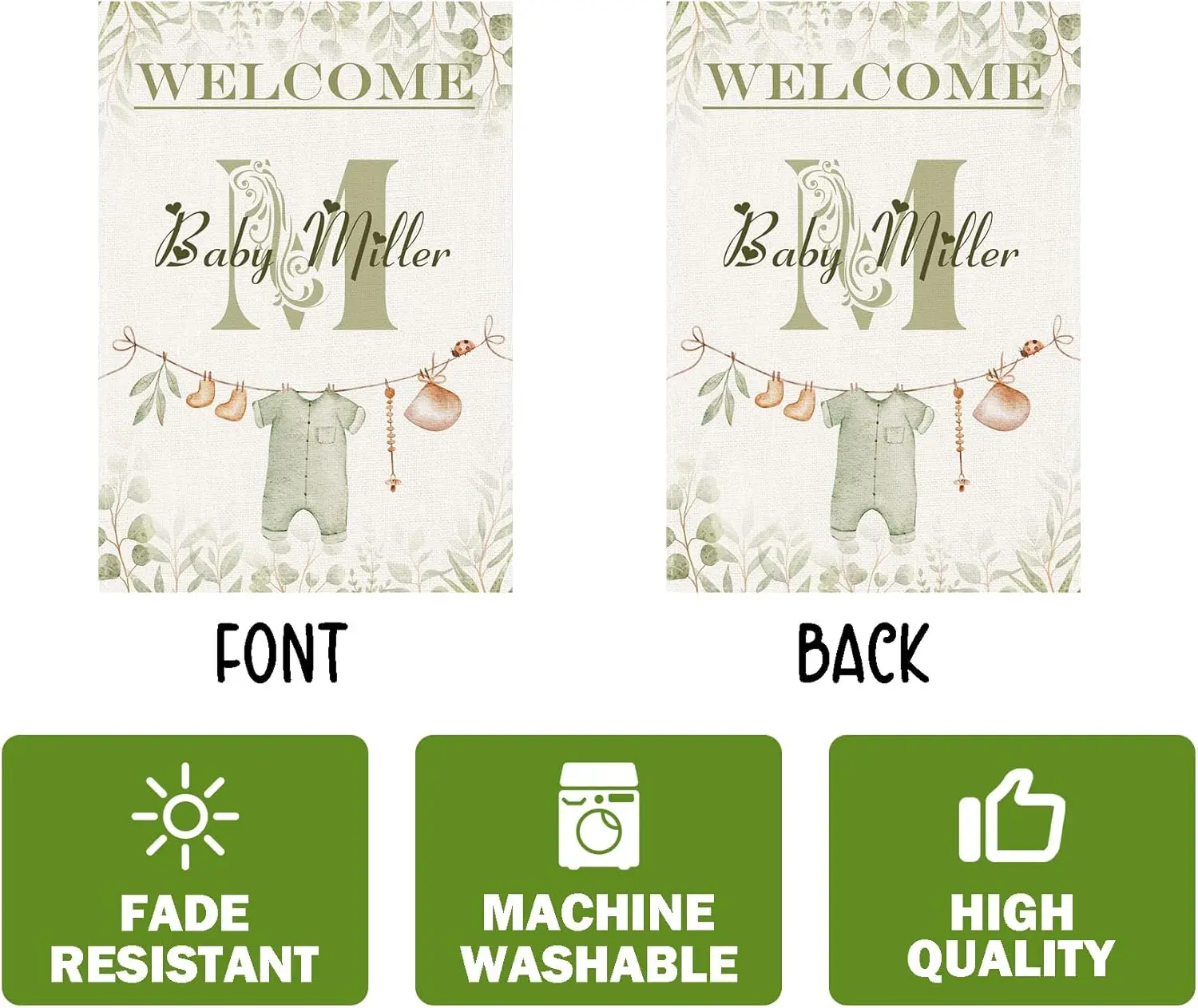 Welcome Baby Shower Custom Garden Flag Double Sided - Personalized Funny Yard Decor with Name, Summer Welcome Banner for Law UUX view 4