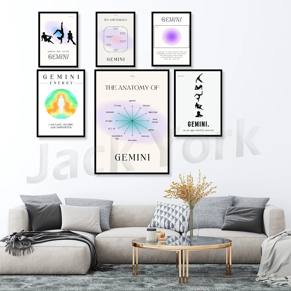 Gemini Art Poster Gemini Gift Zodiac Wall Decor Astrology Wall Art Star Sign Poster Trending y2k Wall Art Aura Gradient Design