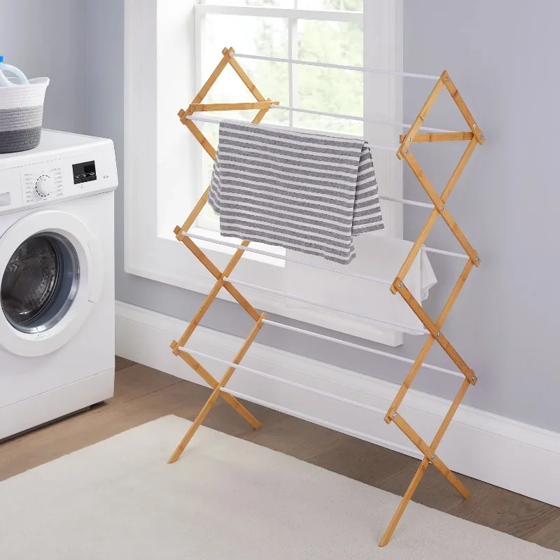 Mainstays Space-Saving Collapsible Bamboo Laundry Drying Rack