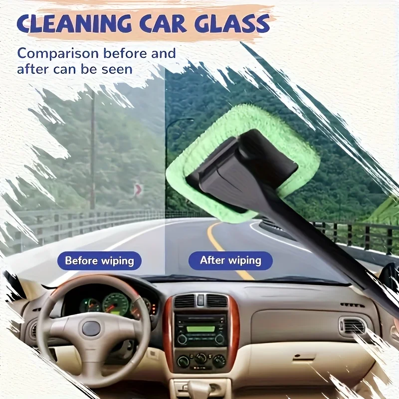 

Complete Car Window Cleaning Kit with Retractable Handle | Blue Microfiber Cloth & Scraper for Windshield Interior/Exterior