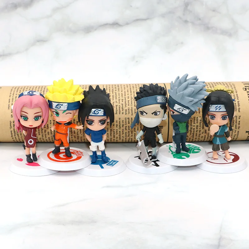 NARUTO 6 Pcs/Lot 2 Style 7-9cm Figure Sasuke Killer Bee Tobi Gaara Kakashi Character Stands With Exclusive Base Wholesale Dolls