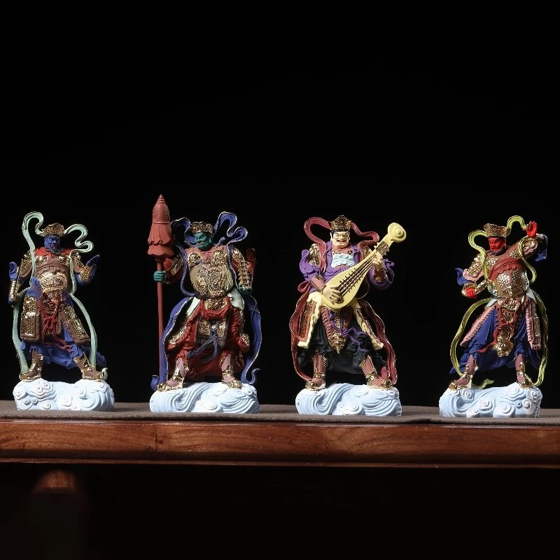 Crafted and painted Four Heavenly Kings Gangmen God ornament, home office decoration