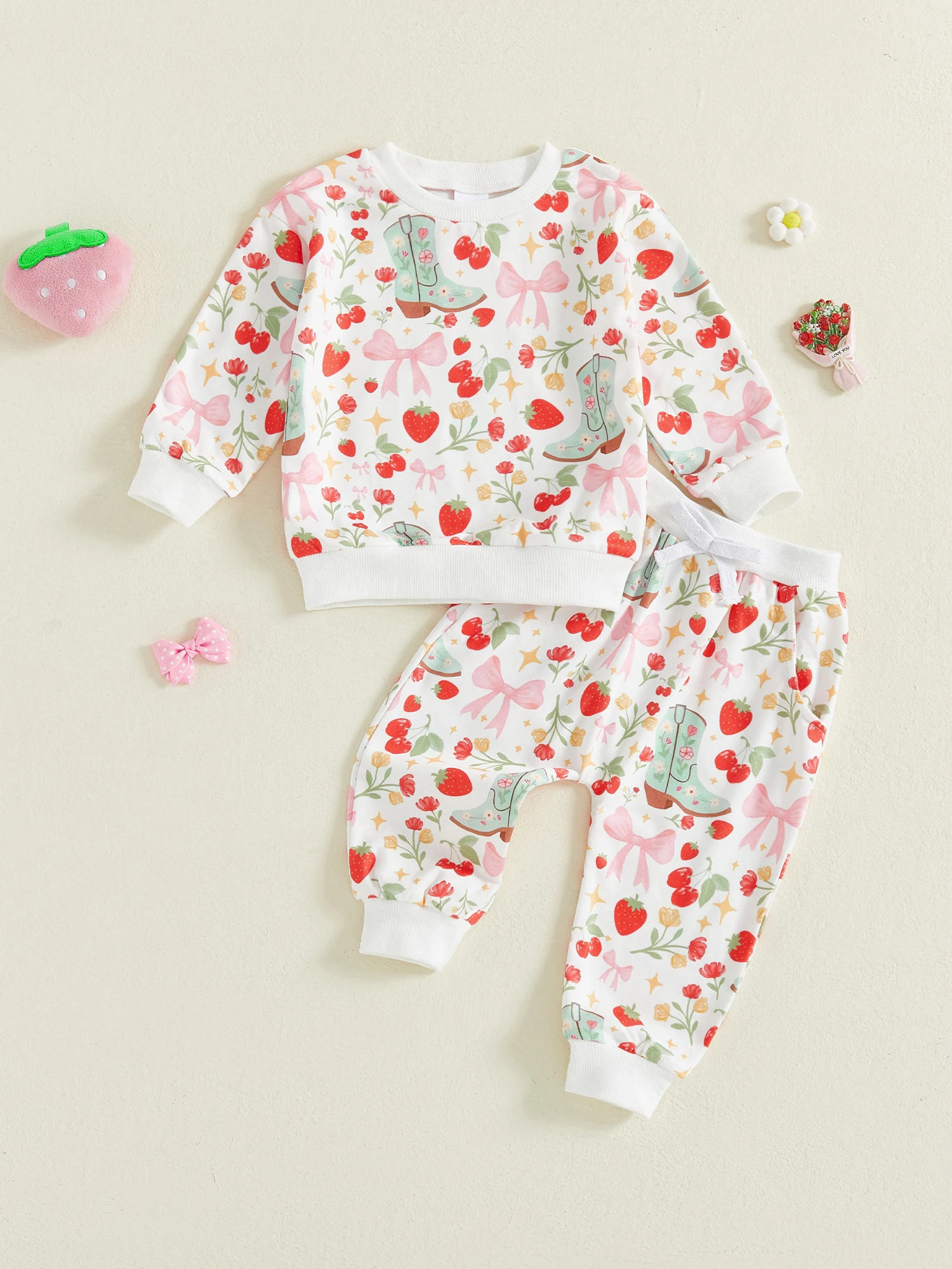 

Милая осенняя одежда для маленьких девочек, топ с рюшами на рукавах и цветочным принтом, штаны с эластичной резинкой на талии, комплект одежды из 2 предметов на осень