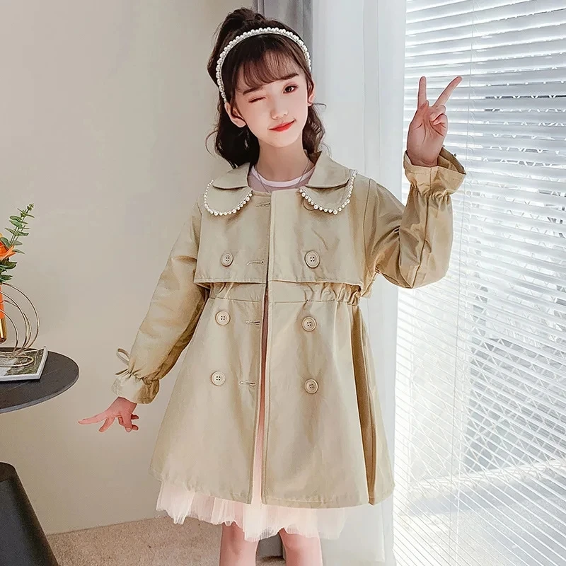 2024 Spring Autumn New Arrival Fashion Korean Style Girls Trench Coat Children\'s Outerwear Long Windbreak Jacket For Girls 4-14Y