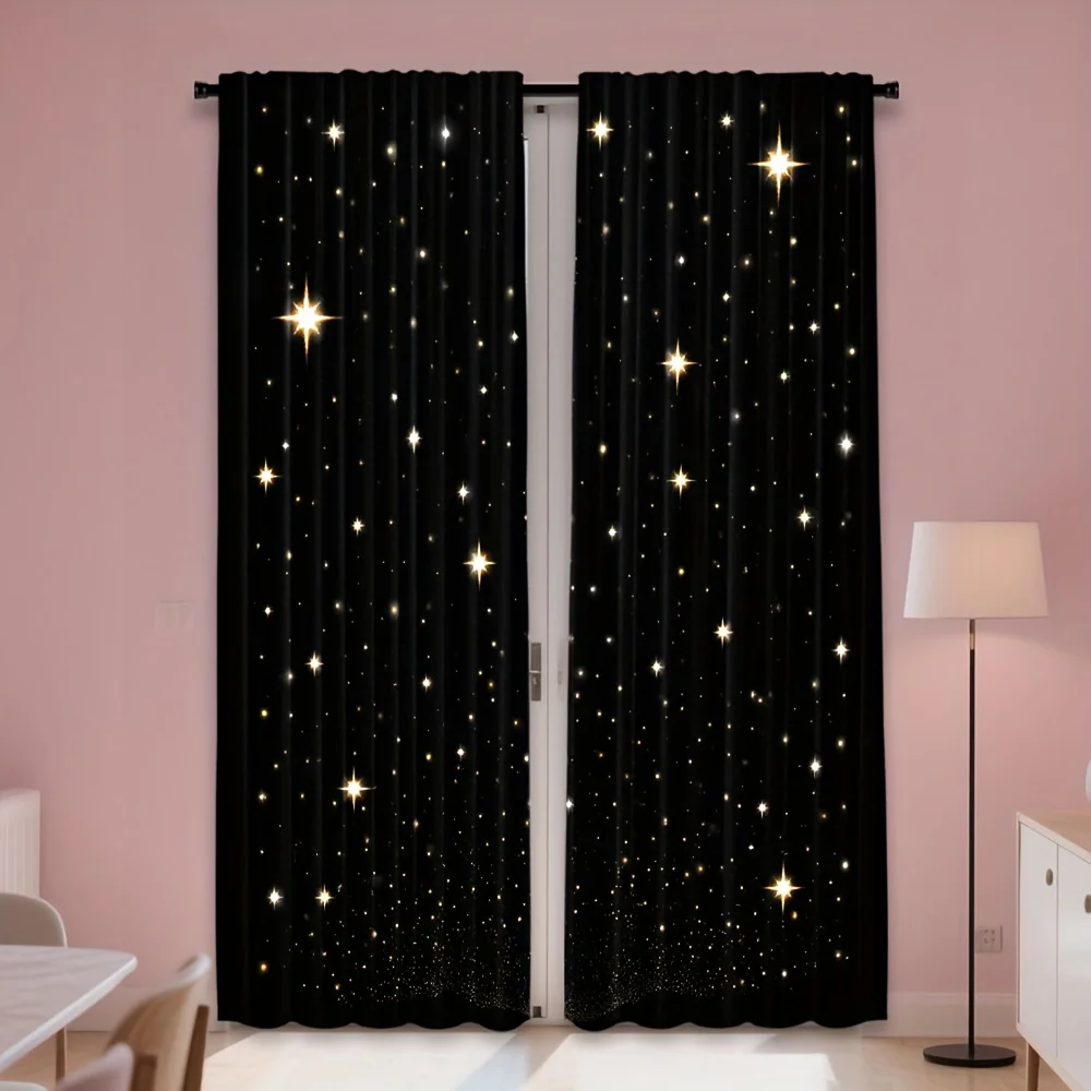 2PCS Digital Print Curtains, Elegant Sparkle, Luxury Glam
