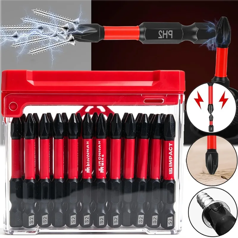 Anti-Slip Cross Magnetic Screwdriver Bit PH0/PH1/PH2/PH3 S2 Steel Hex Shank Impact Screw Driver Bits Batch Head for Power Tools