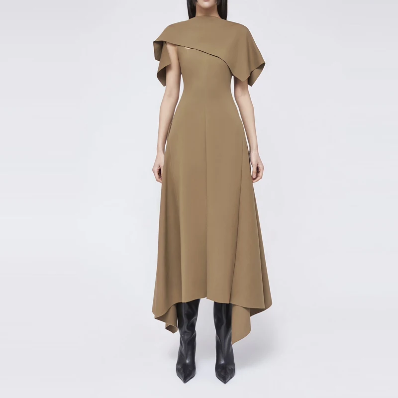 

Casual High Waist Big Swing Prom Dress Fashion Lady O-neck Split Long Dresses Simple Slim Patchwork Women's Party Summer Dress