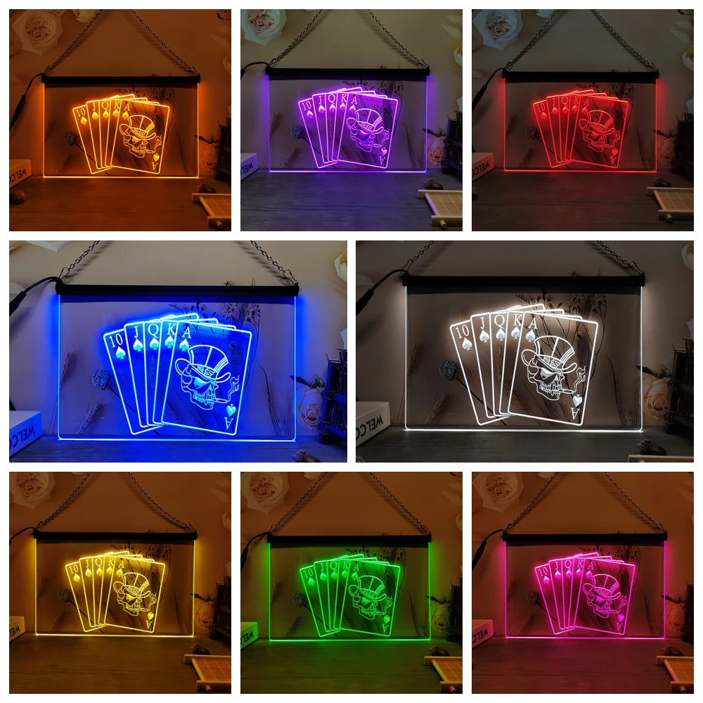 لعبة البوكر كازينو فلوش الملكية Gift-3D نحت LED النيون ديكور المنزل جدار الزفاف مكتب غرفة نوم الإبداعية