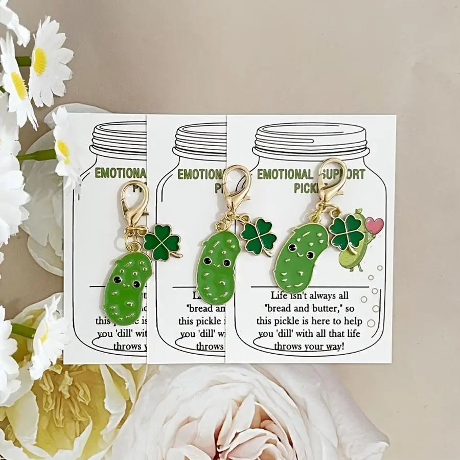 1/5/10/20/50/100pcs 2D Flat, s Pickle Party Keychain Gift Set with Inspirational Greeting Card, 2D Keychain, Thank You Gift for