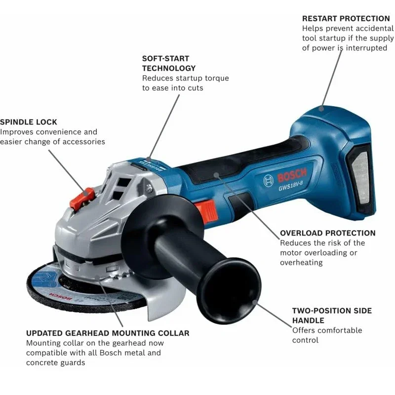 BOSCH GWS 18V-8 Cordless Angle Grinder 18V Professional Brushless 100MM Slide Switch Cutting Grinding Bosch Power Tools GWS18V-8 view 4