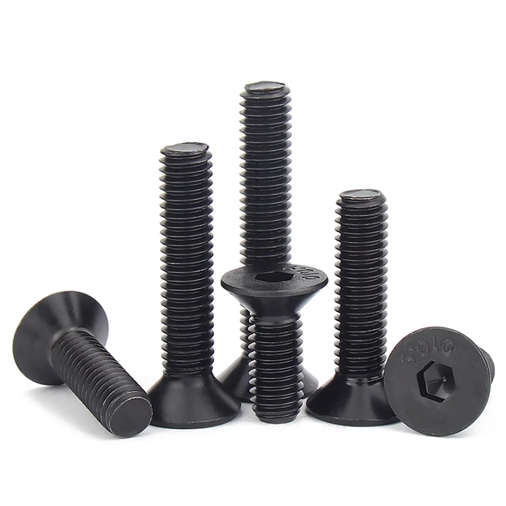 Yiqianyuan 1/4 5/16 3/8 7/16 1/2 5/8 UNC UNF ด้าย DIN7991 เกรด 10.9 โลหะผสมเหล็กสีดํา Countersunk Head Hex Socket Key สกรู