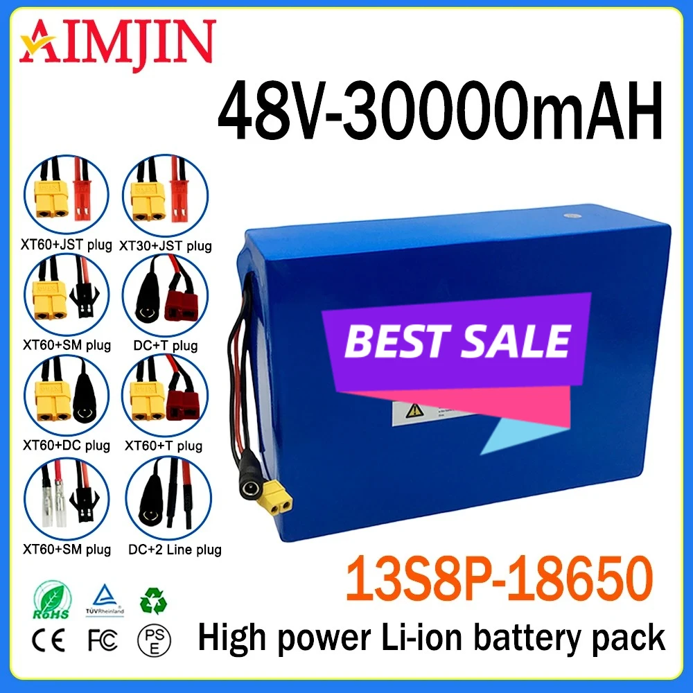 13S8P 48V 30Ah High Power Lithium Battery 2026 Newest Built-in BMS For 250W-800W E-Bike Electric Scooter