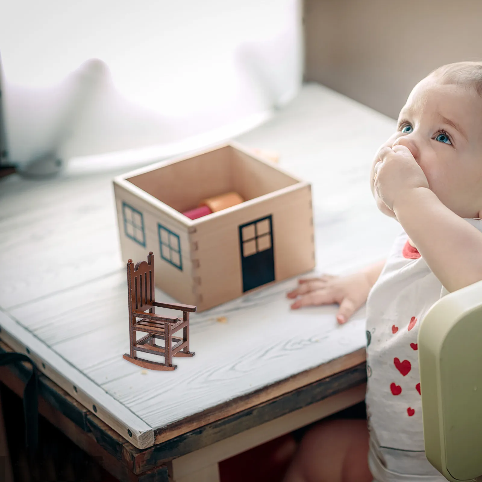 

Mini Rocking Chair Wooden Durable Dollhouse Furniture Small Size Miniature Home Decor DIY Ornament Mini Chair Ornament