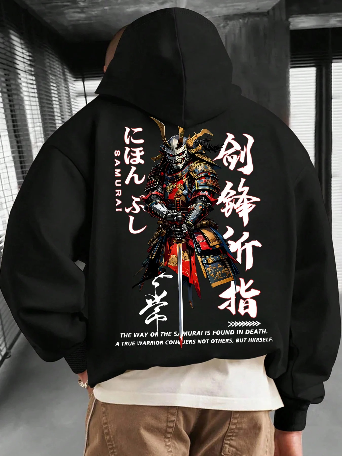 Japanese Samurai Warrior Graphic Hoodie Unisex Drawstring Hooded Sweatshirt Oriental Sword Art Streetwear Loose Fit Casual Top
