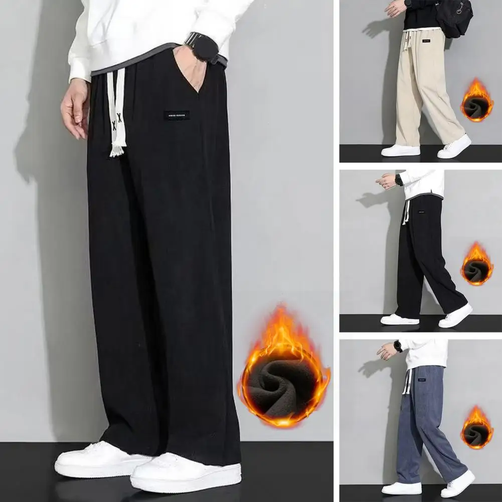 

Men Wide-leg Pants Men's Corduroy Pants with Elastic Waist Drawstring Casual Loose Fit Trousers with Wide Leg Soft Fabric Fall