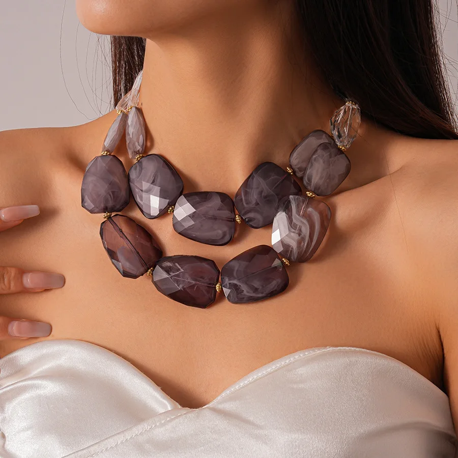 

7 Colors Double-layer Irregular Acrylic Beaded Chokers Necklace Exaggerated Dopamine Neck Chains Charm Banquet Jewelry Necklace