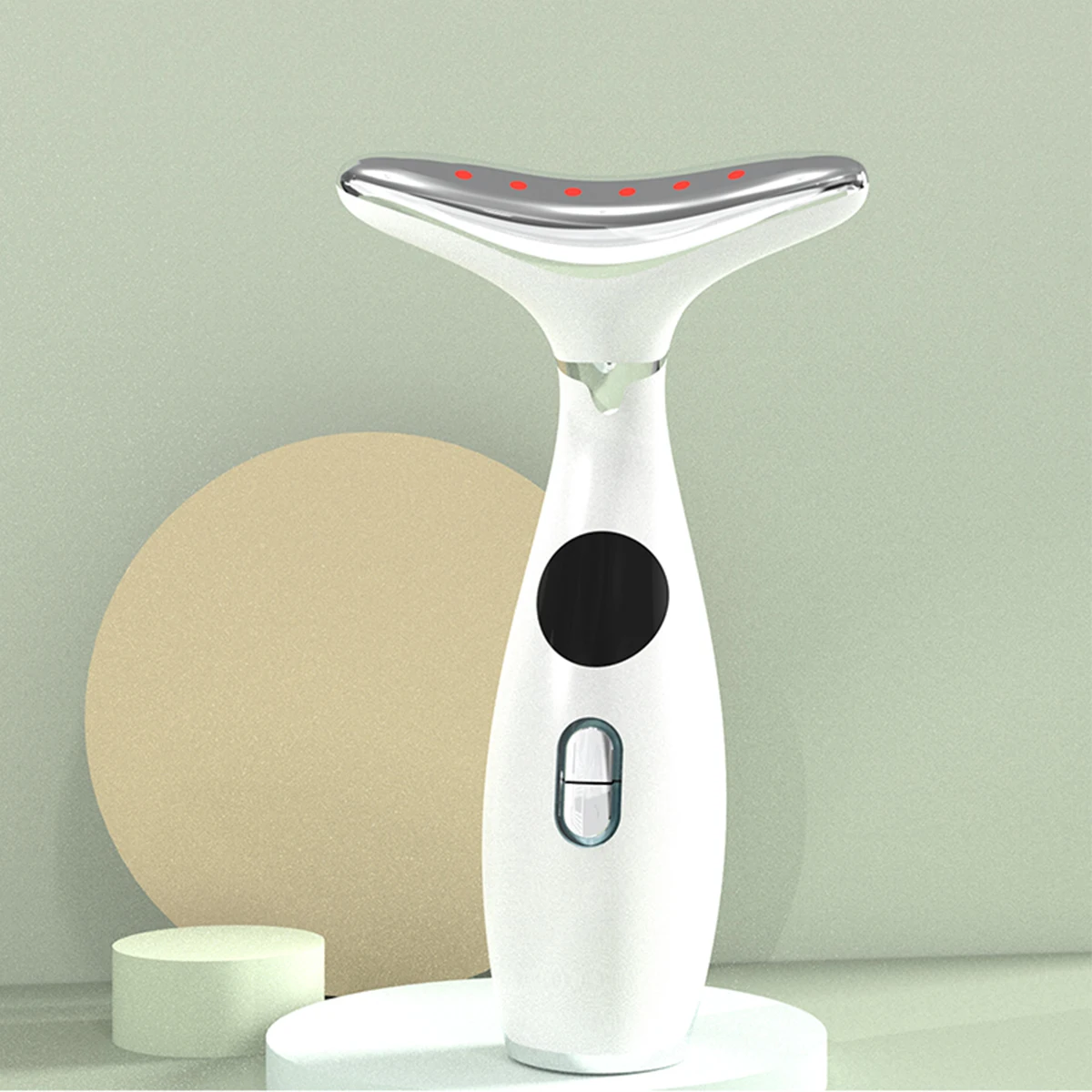 Neck Massager Beauty Device with Vibration EMS Microcurrent Heating and 3 Color Light Therapy for Lifting Tightening Care