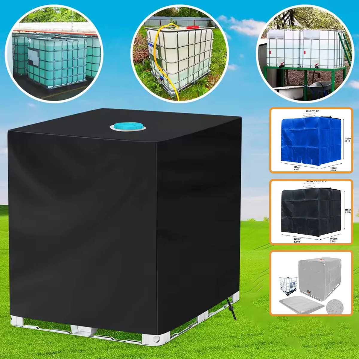 

210D Aluminum Foil 1000L IBC Tote Cover Waterproof Dustproof UV Protection Water Tank Container Protective Cover