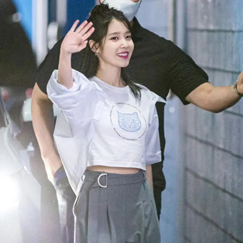 純綿 ルーズ ベーシック ラウンドネック Tシャツ IU ジェン・チャン 女性用 ファッション サマートップ 多用途 シンプル