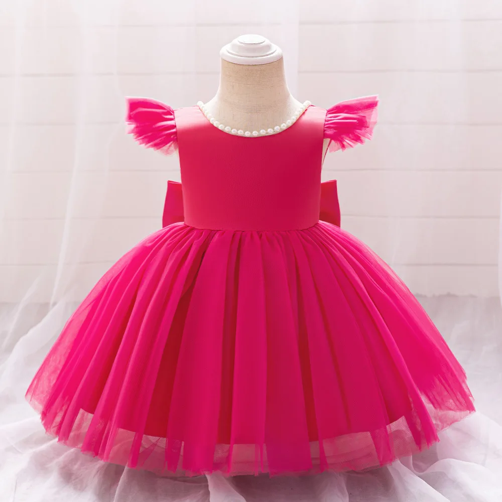 Grace Stylish Baby Toddler Flutter Sleeves V Backless Flower Girl Birthday Party Formal Pagenat Photography Dress